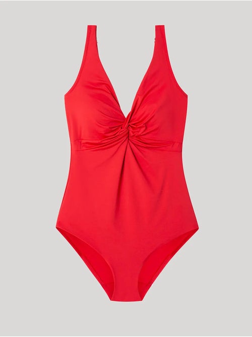 Bañador plus size moldeador, sin aro, con foam y nudo en escote - Kiabi Bañador plus size moldeador, sin aro, con foam y nudo en escote - Kiabi