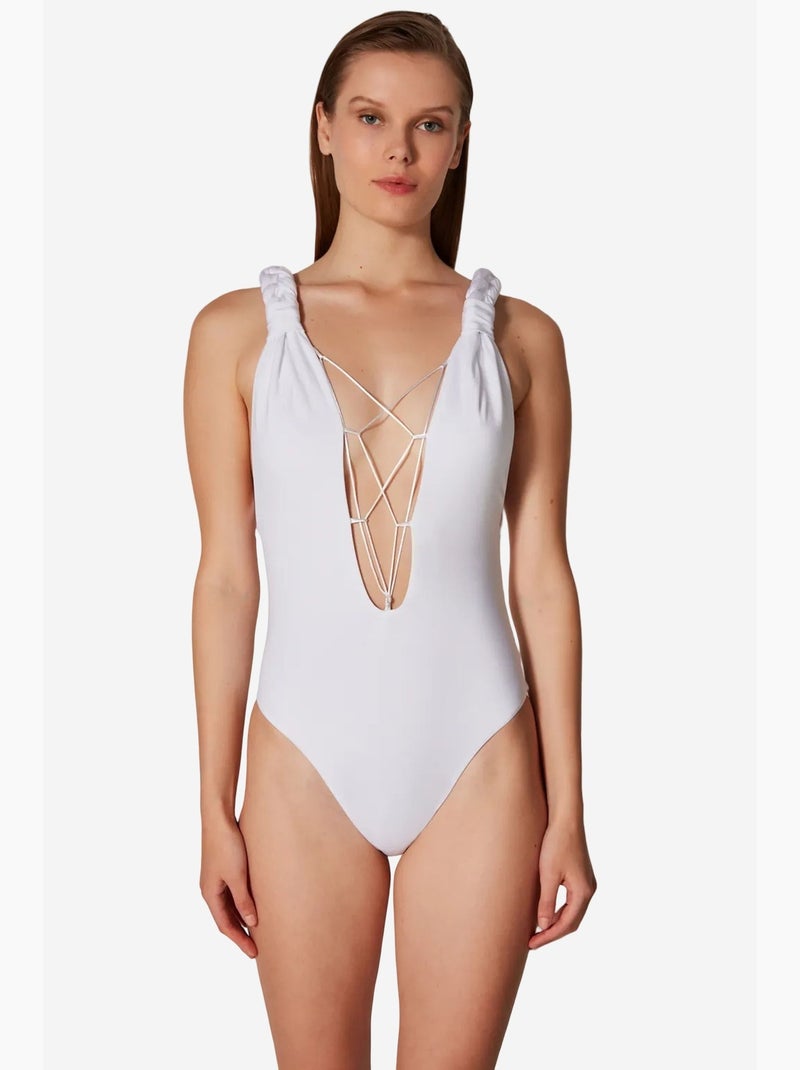 Bañador rita con detalle trenzado en los hombros colección masur penti Blanco - Kiabi