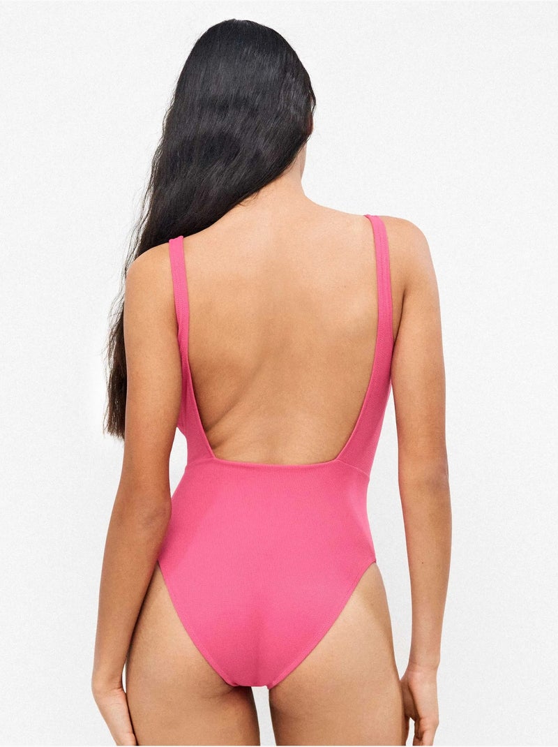 Bañador sin aro y con foam en tejido piqué con nudo en cintura Rosa - Kiabi
