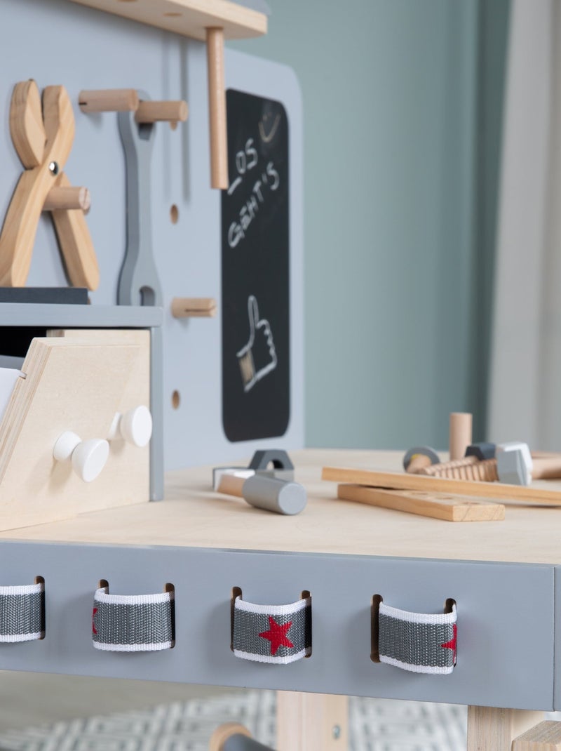 Banco de trabajo en madera para niños ajustable en altura + 38 accesorios 'Roba' Gris beige - Kiabi