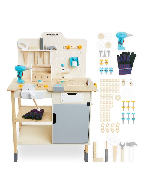 Banco de trabajo madera niño con taladro 74 piezas Mamabrum - Kiabi