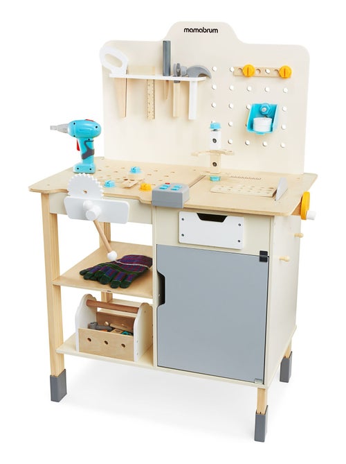 Banco de trabajo madera niño con taladro 74 piezas Mamabrum - Kiabi