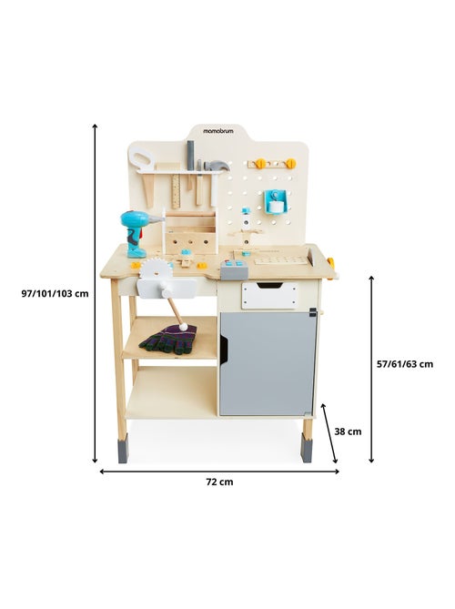 Banco de trabajo madera niño con taladro 74 piezas Mamabrum - Kiabi