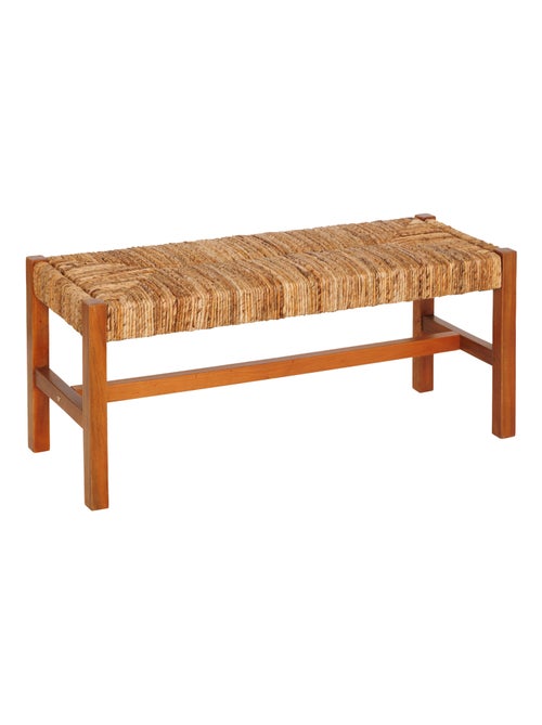 Banco trenzado de fibra natural con estructura de madera - Kiabi Banco trenzado de fibra natural con estructura de madera - Kiabi