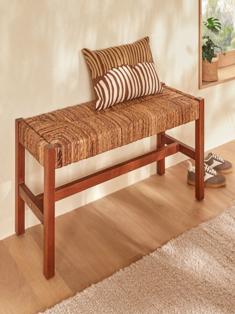 Banco trenzado de fibra natural con estructura de madera Beige concha - Kiabi