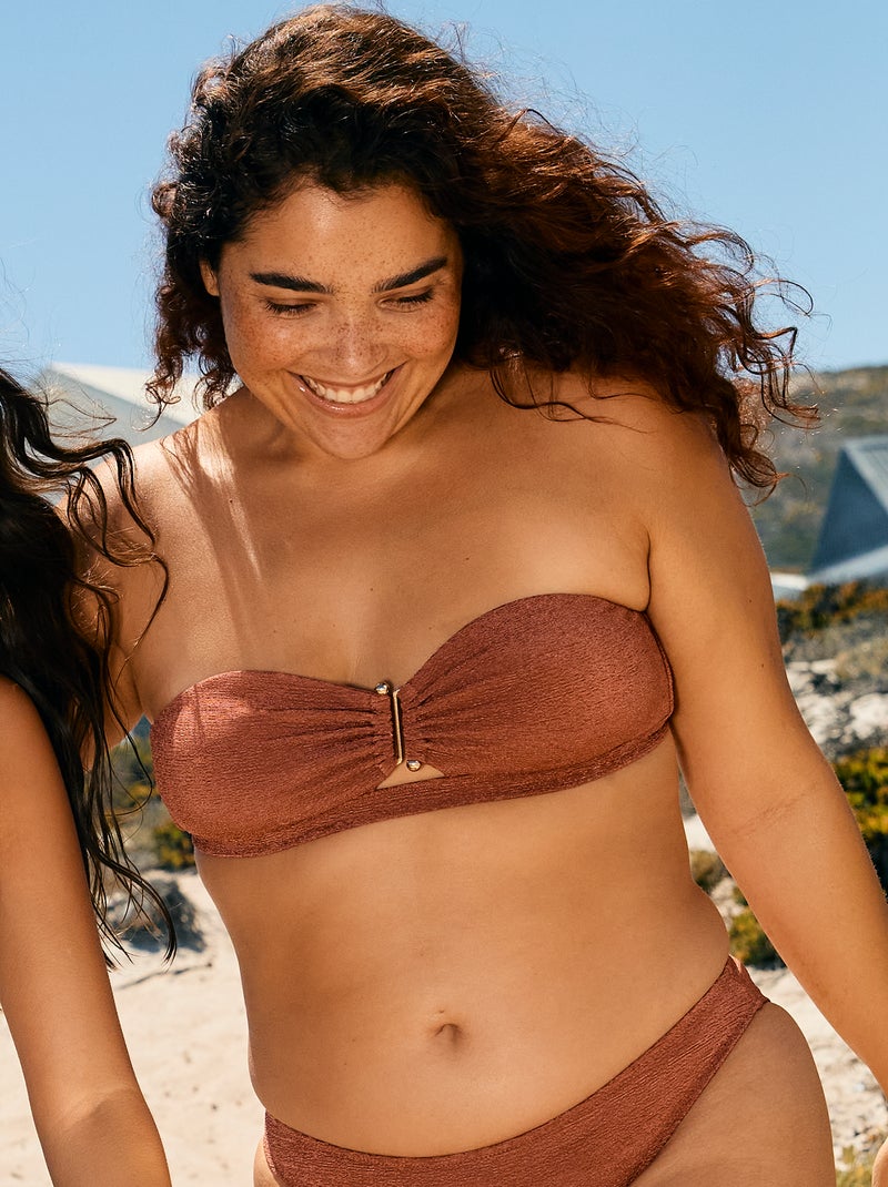 Bandeau de bikini con pedrería entre las copas MARRON - Kiabi