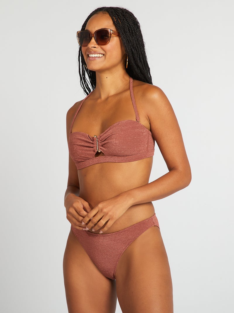 Bandeau de bikini con pedrería entre las copas MARRON - Kiabi