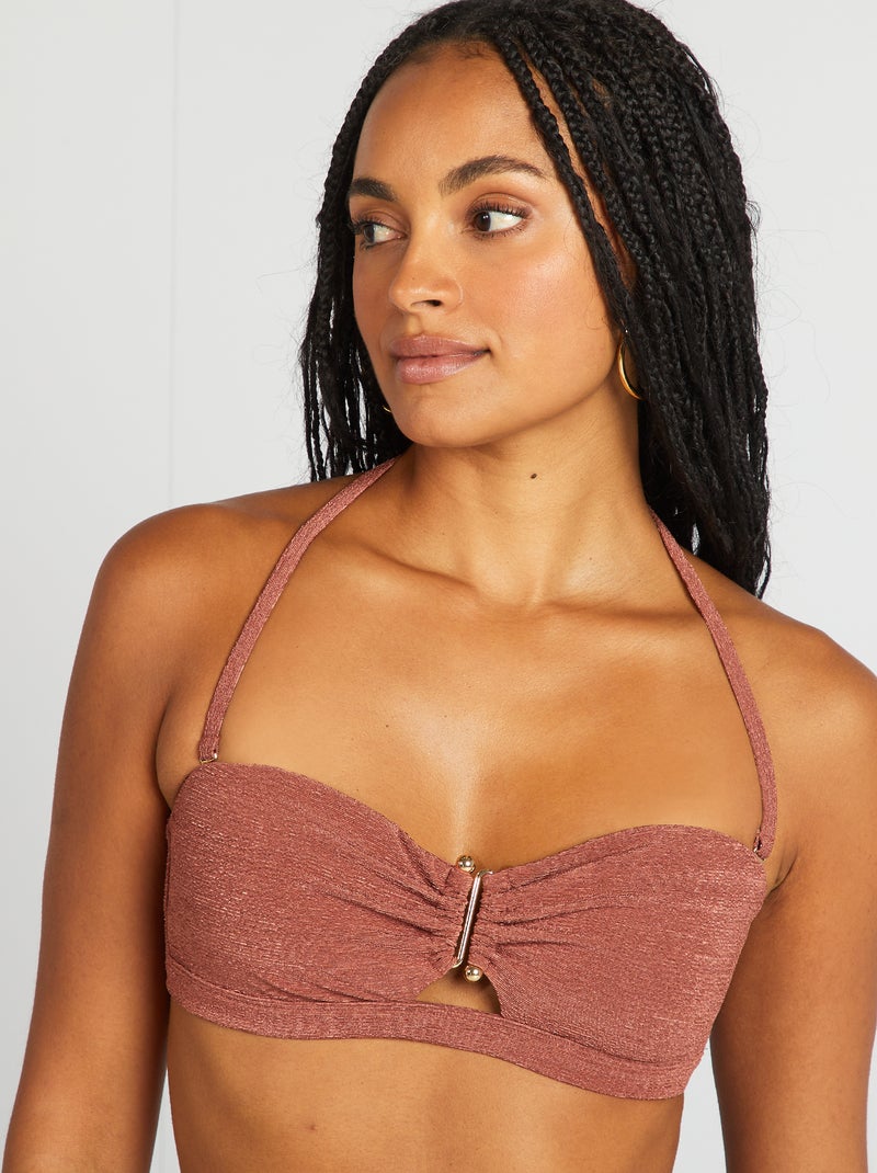 Bandeau de bikini con pedrería entre las copas MARRON - Kiabi