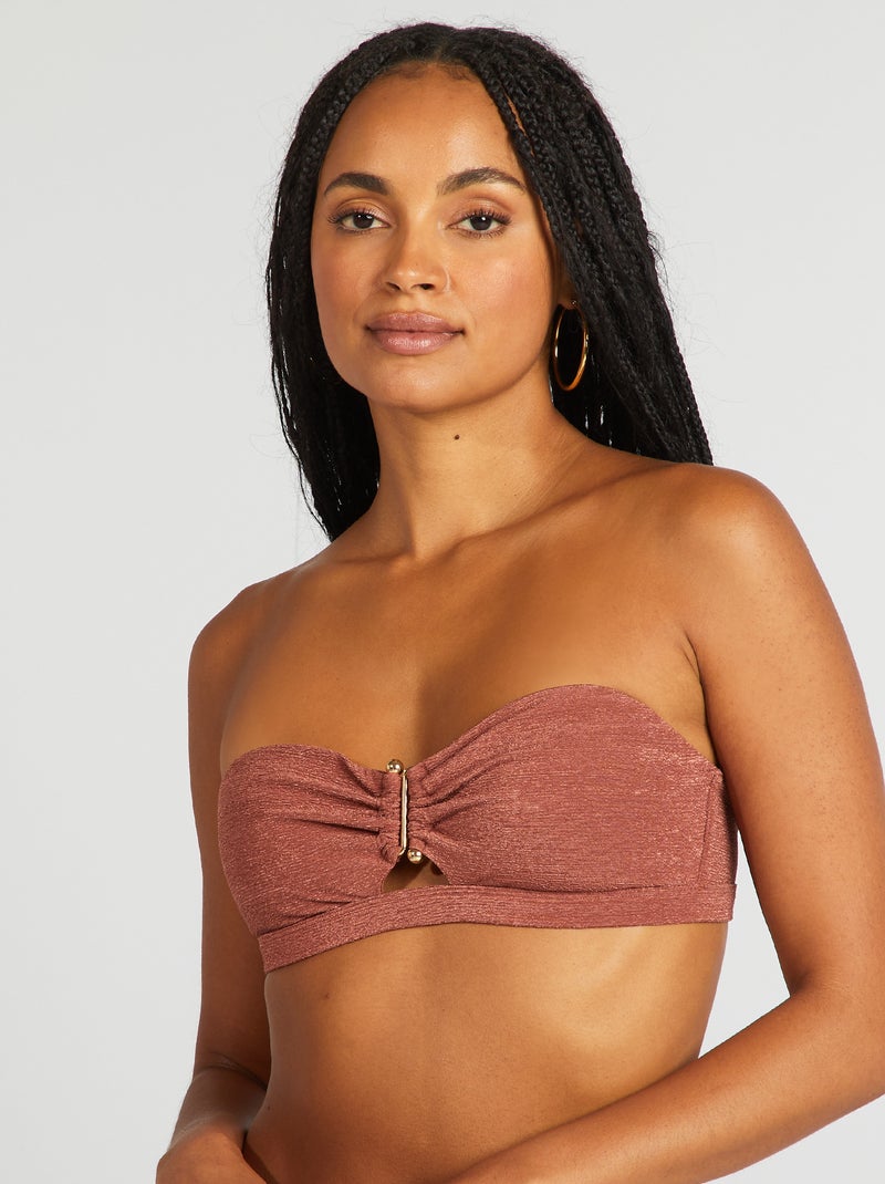 Bandeau de bikini con pedrería entre las copas MARRON - Kiabi