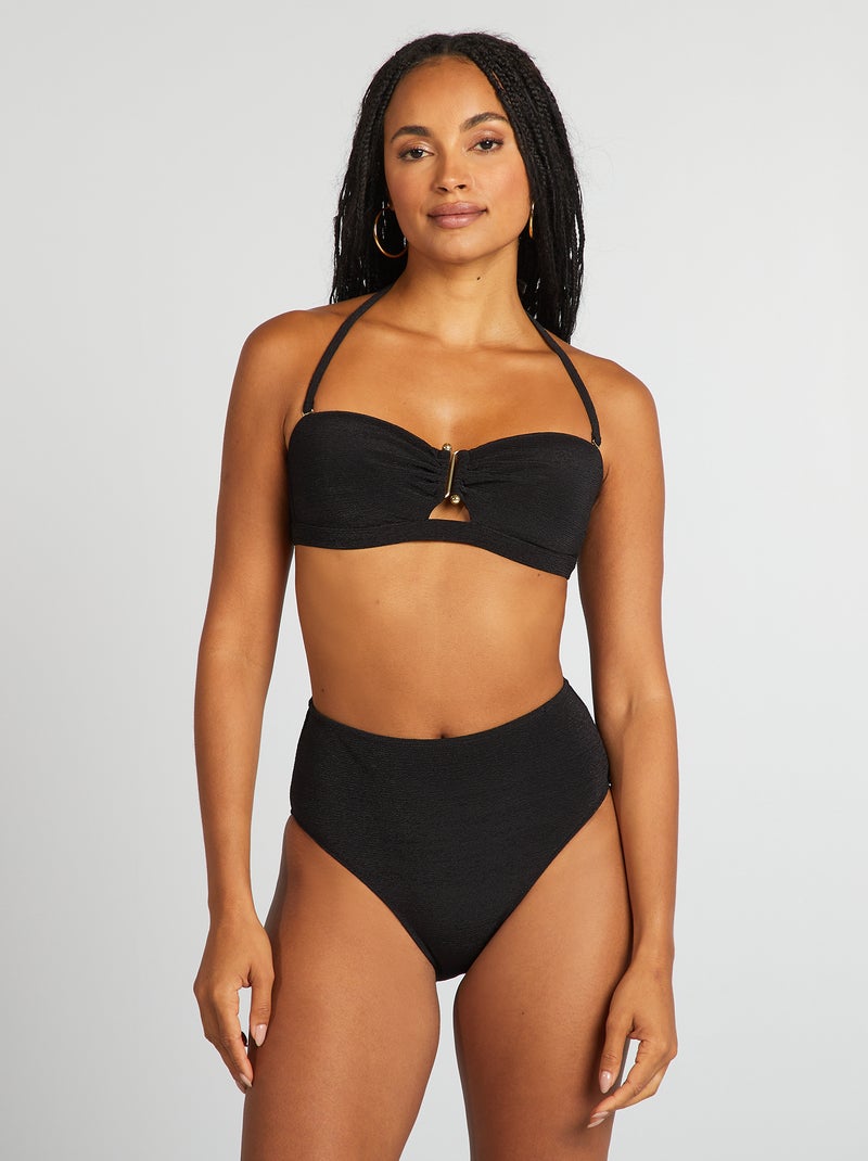 Bandeau de bikini con pedrería entre las copas negro - Kiabi