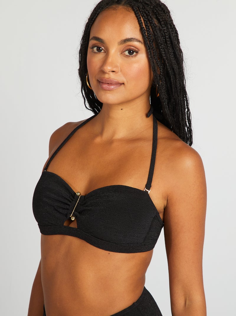 Bandeau de bikini con pedrería entre las copas negro - Kiabi