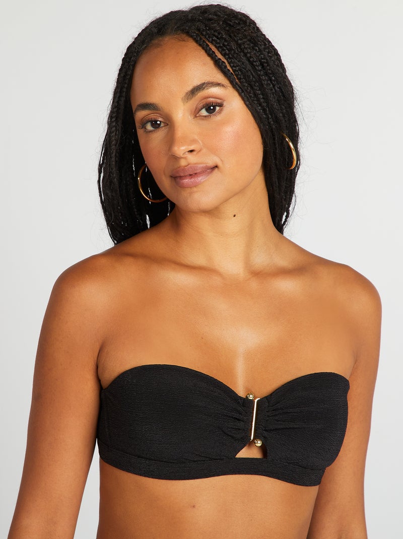 Bandeau de bikini con pedrería entre las copas negro - Kiabi