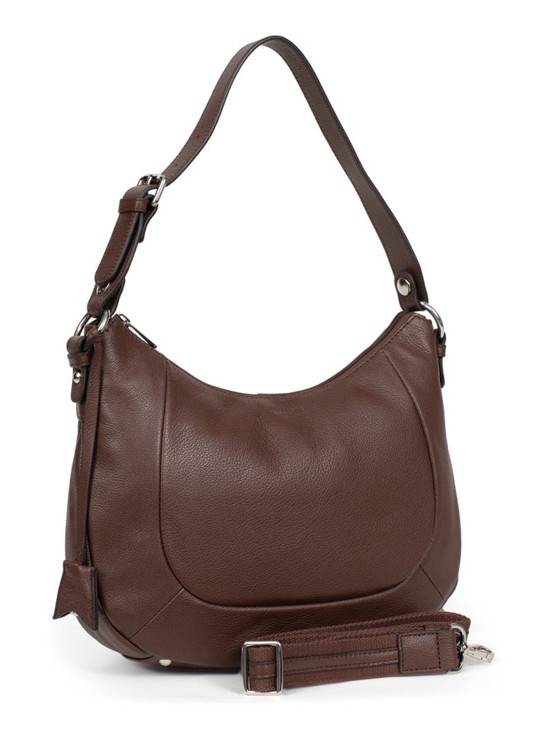 Bandolera - cuero confort hexagona Marrón chocolate - Kiabi
