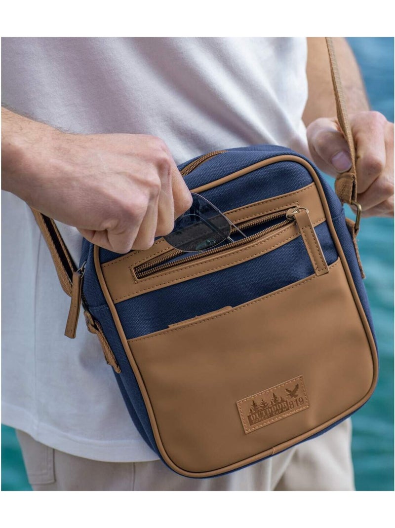 Bandolera tipo pistolera outdoor de lona con 3 bolsillos con cremallera Azul marino - Kiabi