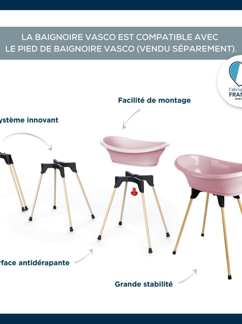 Bañera para bebé Thermobaby VASCO, forma de palangana, rosa empolvado con tapón Rosa - Kiabi