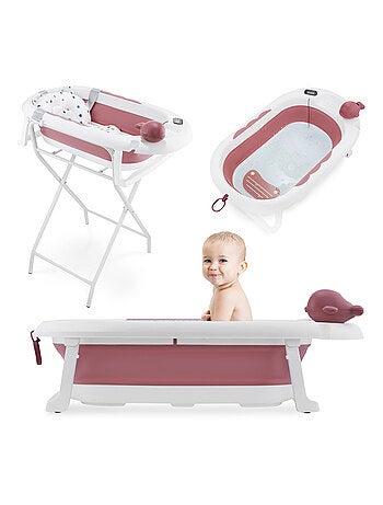 Bañera plegable bebé con termómetro lcd, soporte alto y reductor