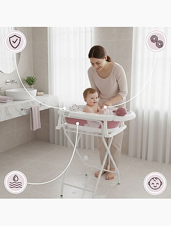 Bañera plegable bebé con termómetro lcd, soporte alto y reductor