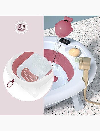 Bañera plegable bebé con termómetro lcd, soporte alto y reductor