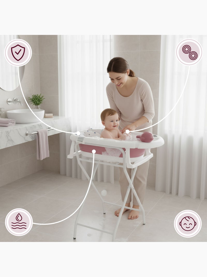 Bañera plegable bebé con termómetro lcd, soporte alto y reductor Rosa - Kiabi