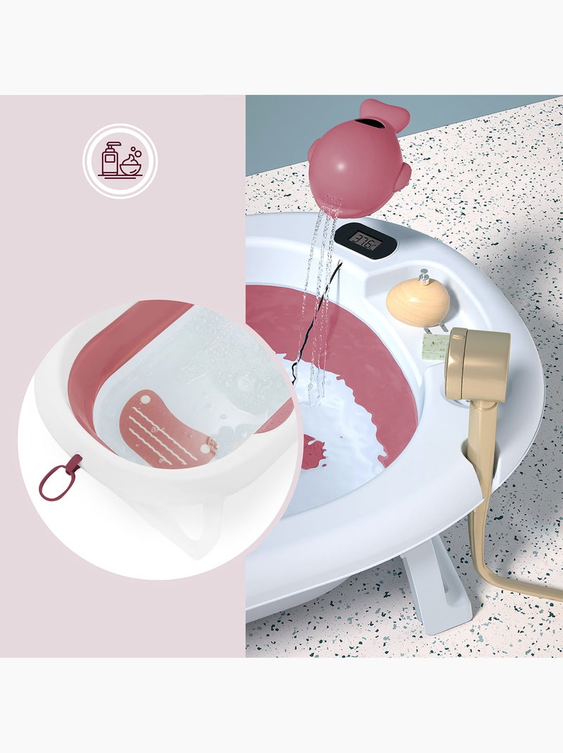 Bañera plegable bebé con termómetro lcd, soporte alto y reductor Rosa - Kiabi