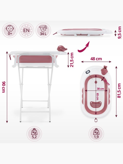 Bañera plegable bebé con termómetro lcd, soporte alto y reductor - Kiabi