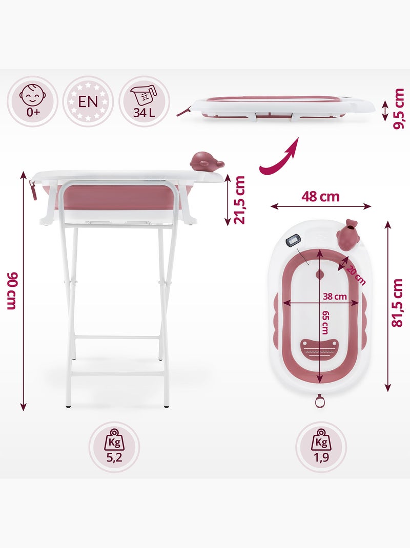 Bañera plegable bebé con termómetro lcd, soporte alto y reductor Rosa - Kiabi