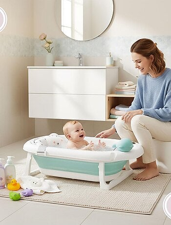 Bañera plegable para bebé con termómetro y soporte - desde 0+ años