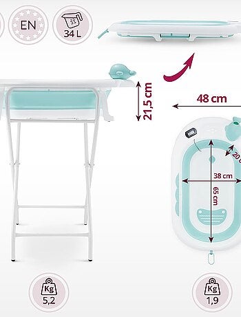 Bañera plegable para bebé con termómetro y soporte - desde 0+ años