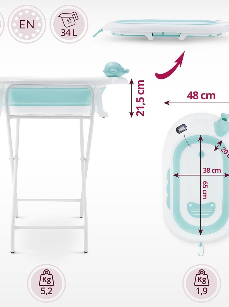 Bañera plegable para bebé con termómetro y soporte - desde 0+ años Verde - Kiabi