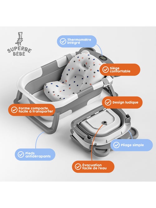 Bañera plegable para bebés - Termómetro y cojín incluidos - BEAR | SUPERBE BEBE - Kiabi