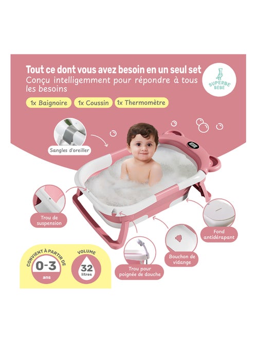 Bañera plegable para bebés - Termómetro y cojín incluidos - BEAR | SUPERBE BEBE - Kiabi