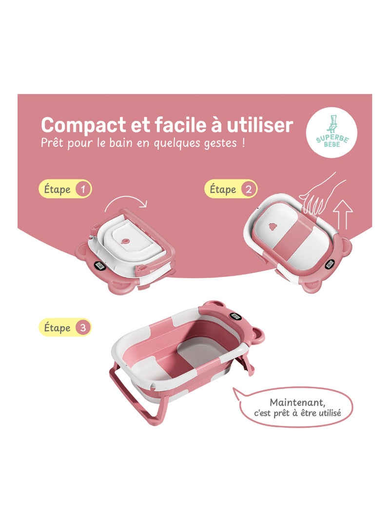 Bañera plegable para bebés - Termómetro y cojín incluidos - BEAR | SUPERBE BEBE Rosa - Kiabi