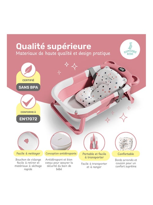 Bañera plegable para bebés - Termómetro y cojín incluidos - BEAR | SUPERBE BEBE - Kiabi