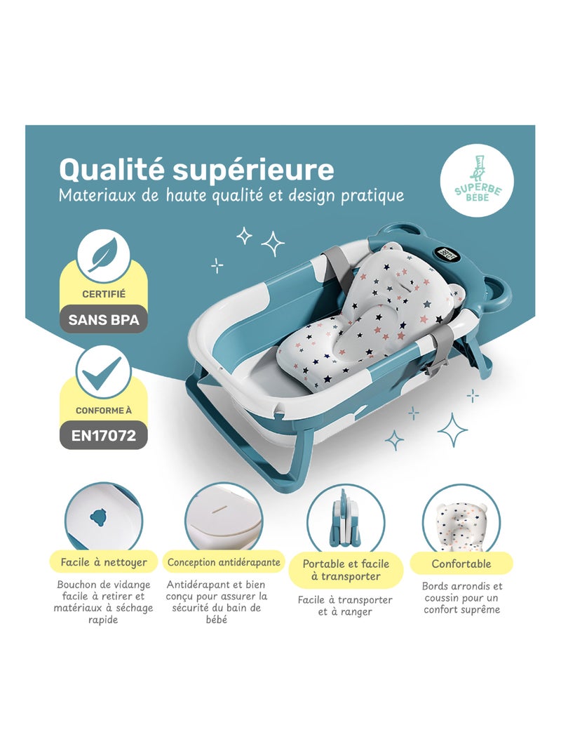 Bañera plegable para bebés - Termómetro y cojín incluidos - BEAR | SUPERBE BEBE Verde - Kiabi