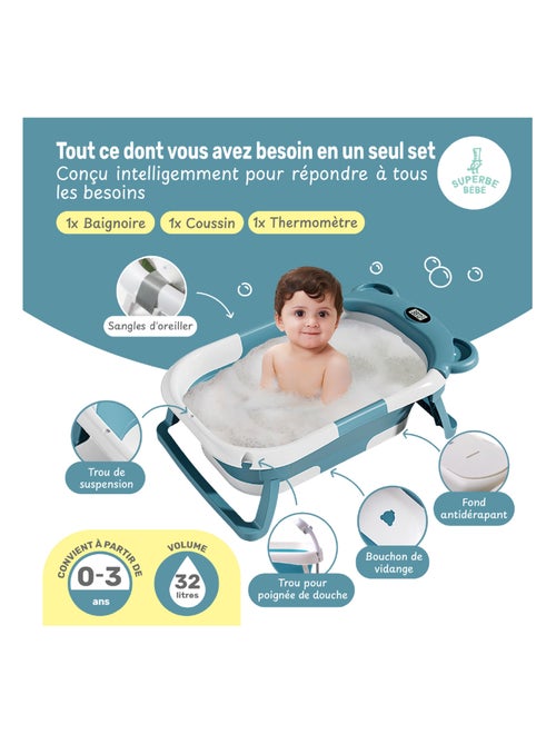 Bañera plegable para bebés - Termómetro y cojín incluidos - BEAR | SUPERBE BEBE - Kiabi