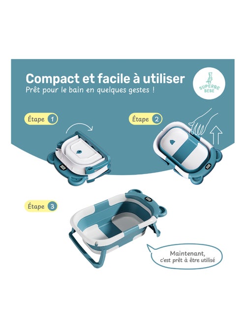 Bañera plegable para bebés - Termómetro y cojín incluidos - BEAR | SUPERBE BEBE - Kiabi