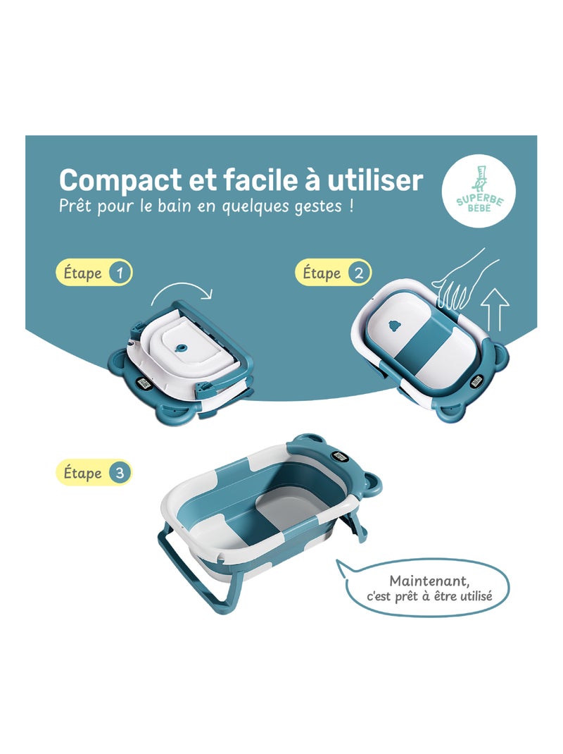 Bañera plegable para bebés - Termómetro y cojín incluidos - BEAR | SUPERBE BEBE Verde - Kiabi