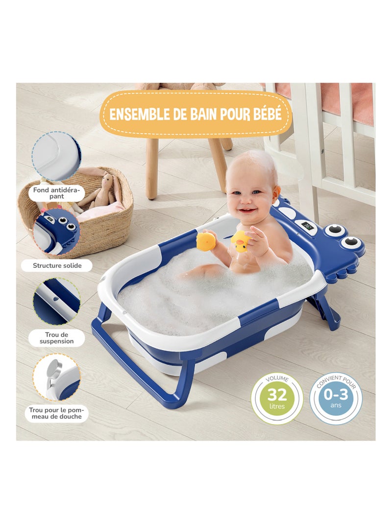 Bañera plegable para bebés - Termómetro y cojín incluidos - DINO | SUPERBE BEBE Azul - Kiabi