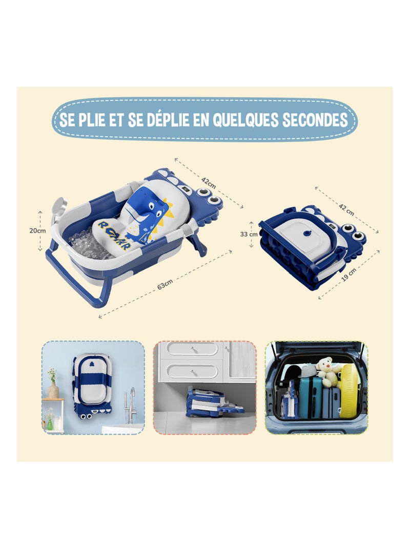 Bañera plegable para bebés - Termómetro y cojín incluidos - DINO | SUPERBE BEBE Azul - Kiabi