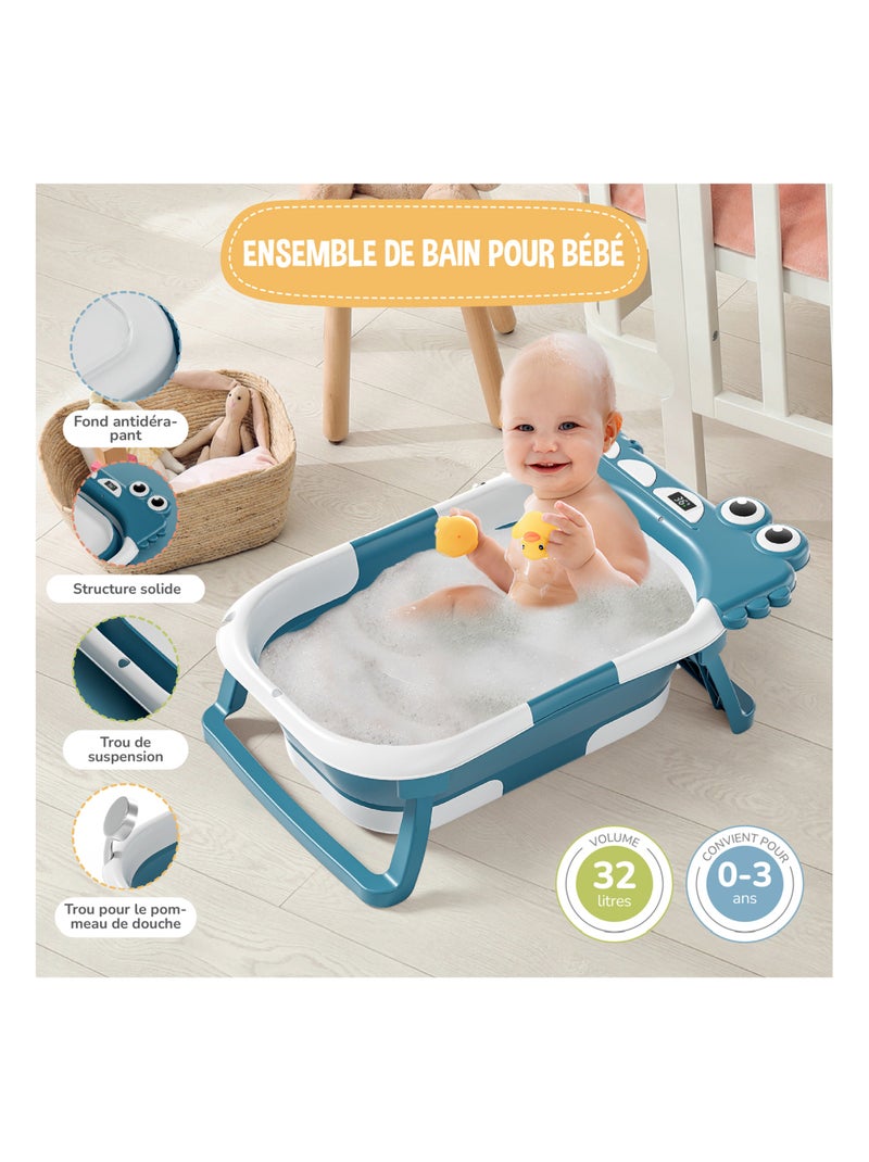 Bañera plegable para bebés - Termómetro y cojín incluidos - DINO | SUPERBE BEBE Azul petróleo - Kiabi