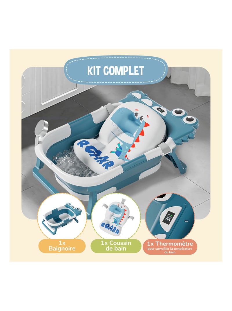 Bañera plegable para bebés - Termómetro y cojín incluidos - DINO | SUPERBE BEBE Azul petróleo - Kiabi