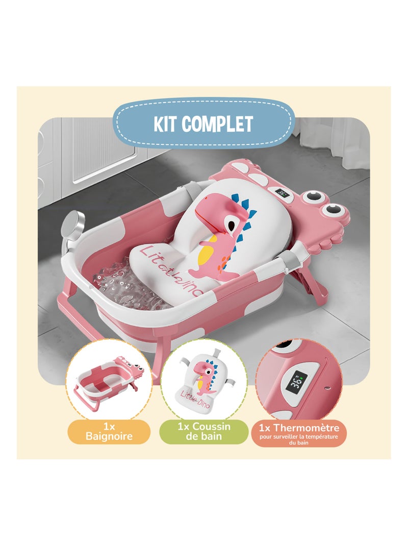 Bañera plegable para bebés - Termómetro y cojín incluidos - DINO | SUPERBE BEBE Rosa - Kiabi