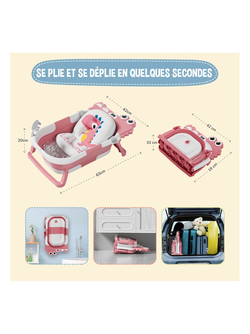 Bañera plegable para bebés - Termómetro y cojín incluidos - DINO | SUPERBE BEBE Rosa - Kiabi