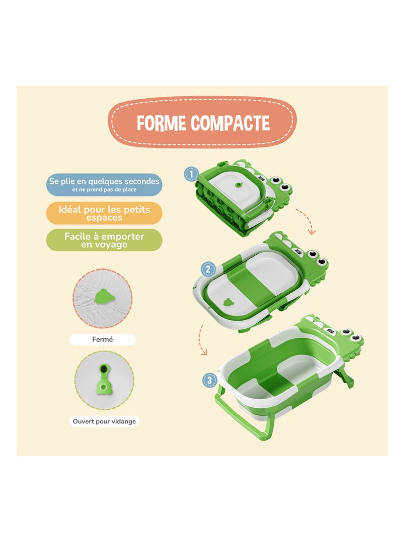 Bañera plegable para bebés - Termómetro y cojín incluidos - DINO | SUPERBE BEBE Verde claro - Kiabi