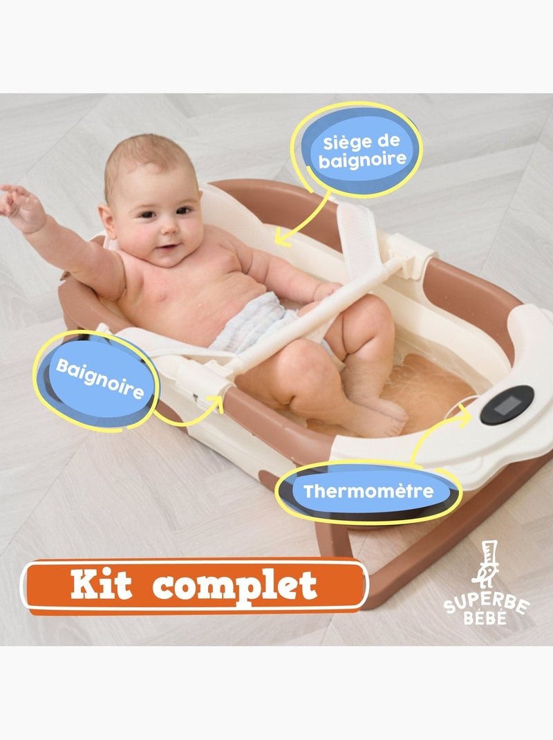 Bañera plegable para bebés - Termómetro y cojín incluidos - LION | SUPERBE BEBE Marrón - Kiabi