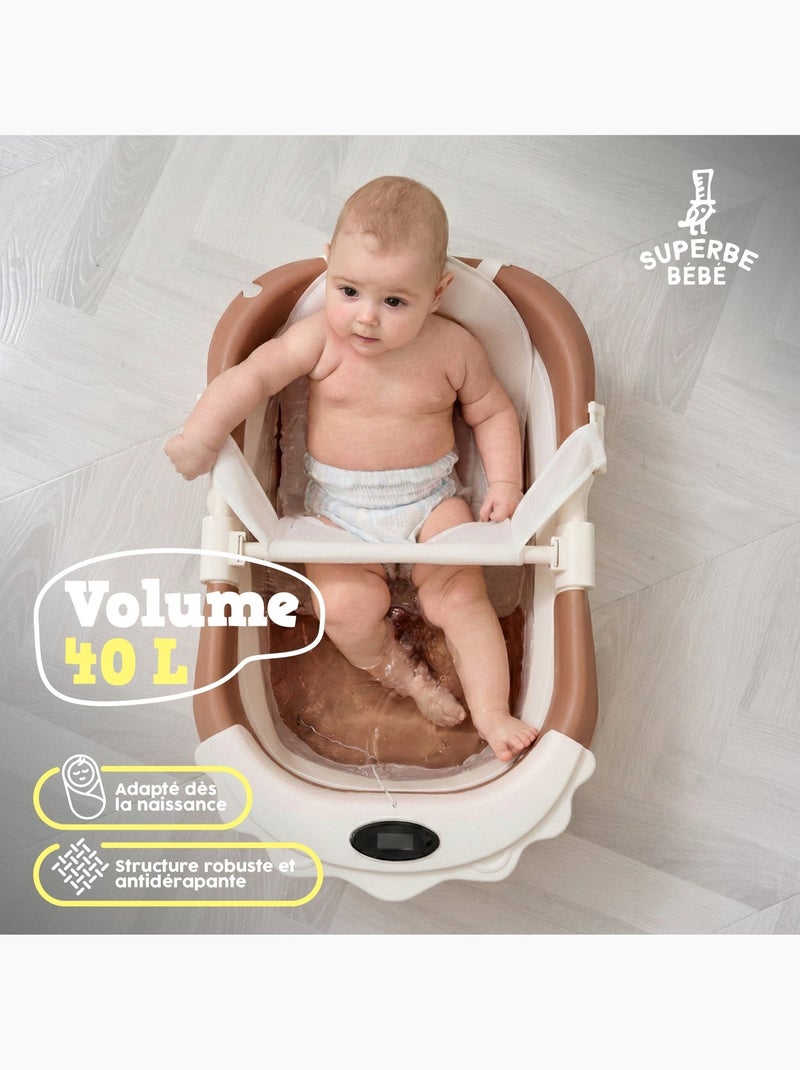 Bañera plegable para bebés - Termómetro y cojín incluidos - LION | SUPERBE BEBE Marrón - Kiabi