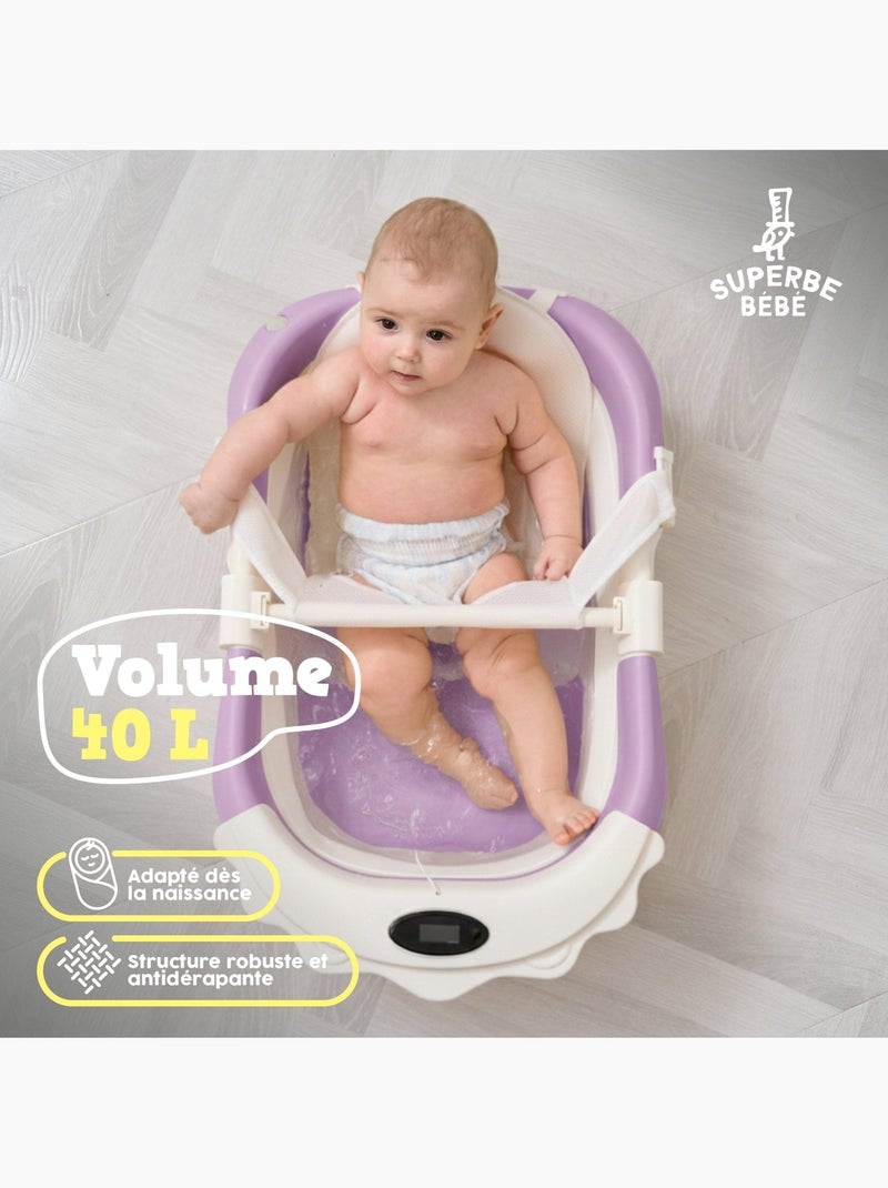 Bañera plegable para bebés - Termómetro y cojín incluidos - LION | SUPERBE BEBE Violeta - Kiabi
