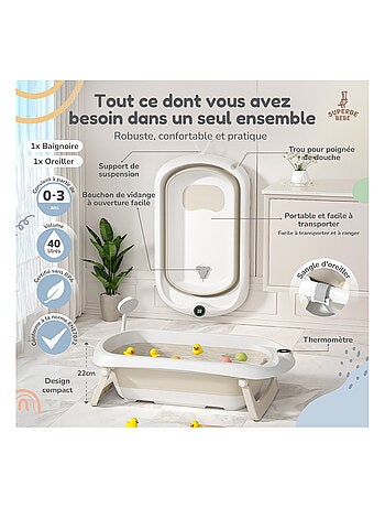 Bañera plegable para bebés - Termómetro y cojín incluidos | SUPERBE BEBE