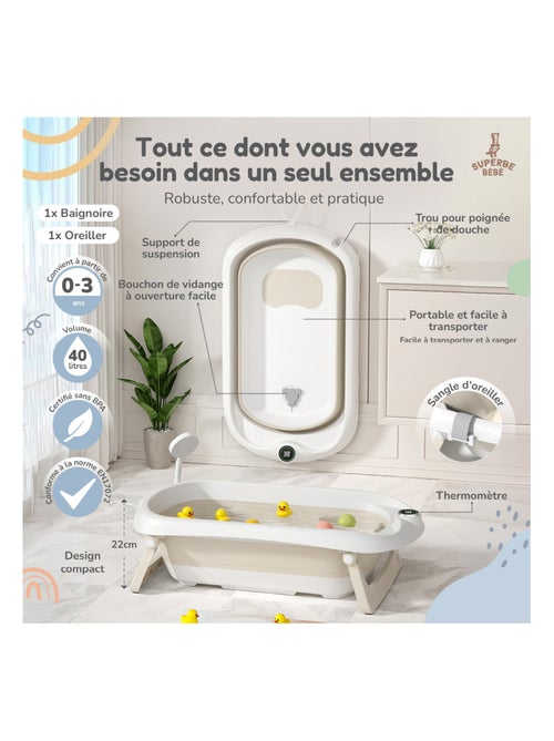 Bañera plegable para bebés - Termómetro y cojín incluidos | SUPERBE BEBE - Kiabi Bañera plegable para bebés - Termómetro y cojín incluidos | SUPERBE BEBE - Kiabi