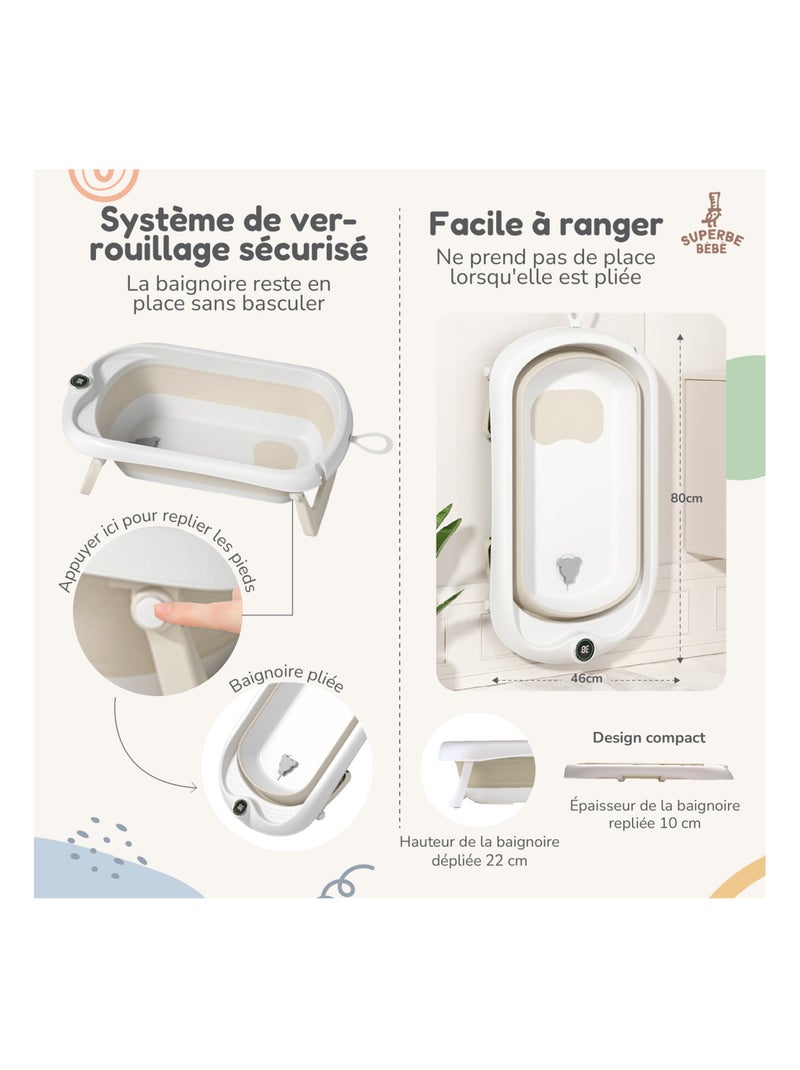 Bañera plegable para bebés - Termómetro y cojín incluidos | SUPERBE BEBE Blanco Amarillo - Kiabi